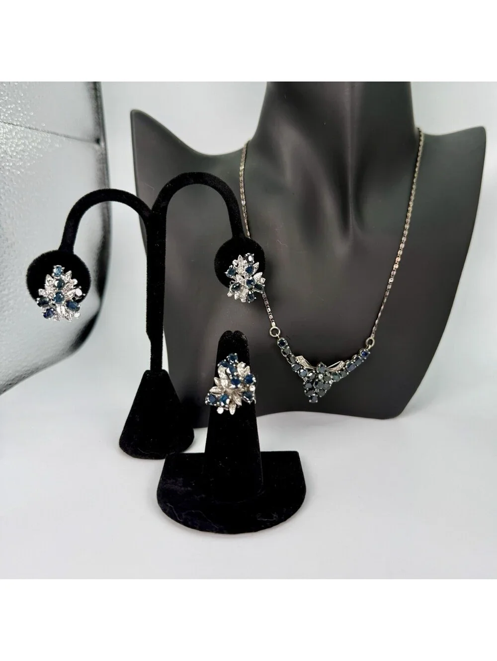 Vintage Gori & Zucchi 925 Italy Blue Spinel Sterling Silver Jewelry Set Arezzo